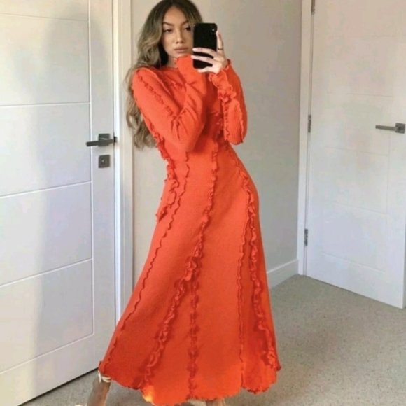 Orange Ruffle Maxi Dress 
